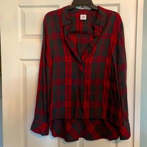 Cabi Red and Grey Plaid Blouse